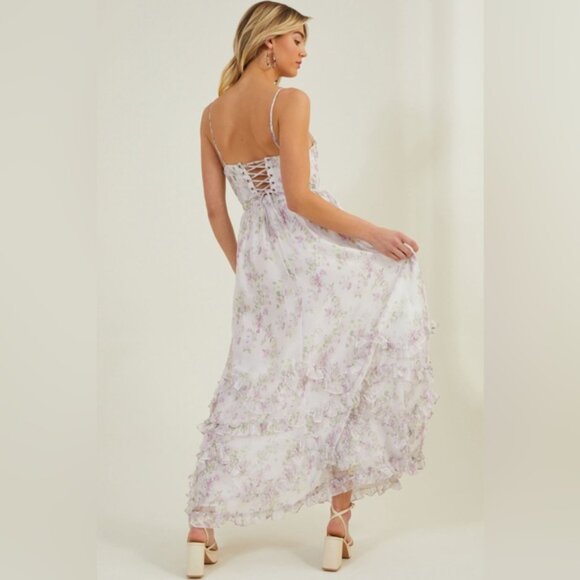 NWT ALTAR'D STATE Ada Maxi White/Pink Floral Corset Dress w Lace-up Back XS - Picture 2 of 15